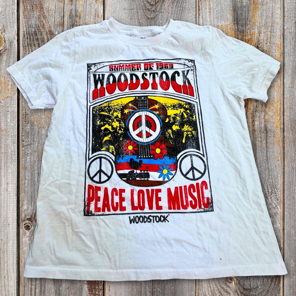 🌼 NWOT Retro Brand Woodstock Peace Love Music Graphic Tee — XS Woodstock Merch